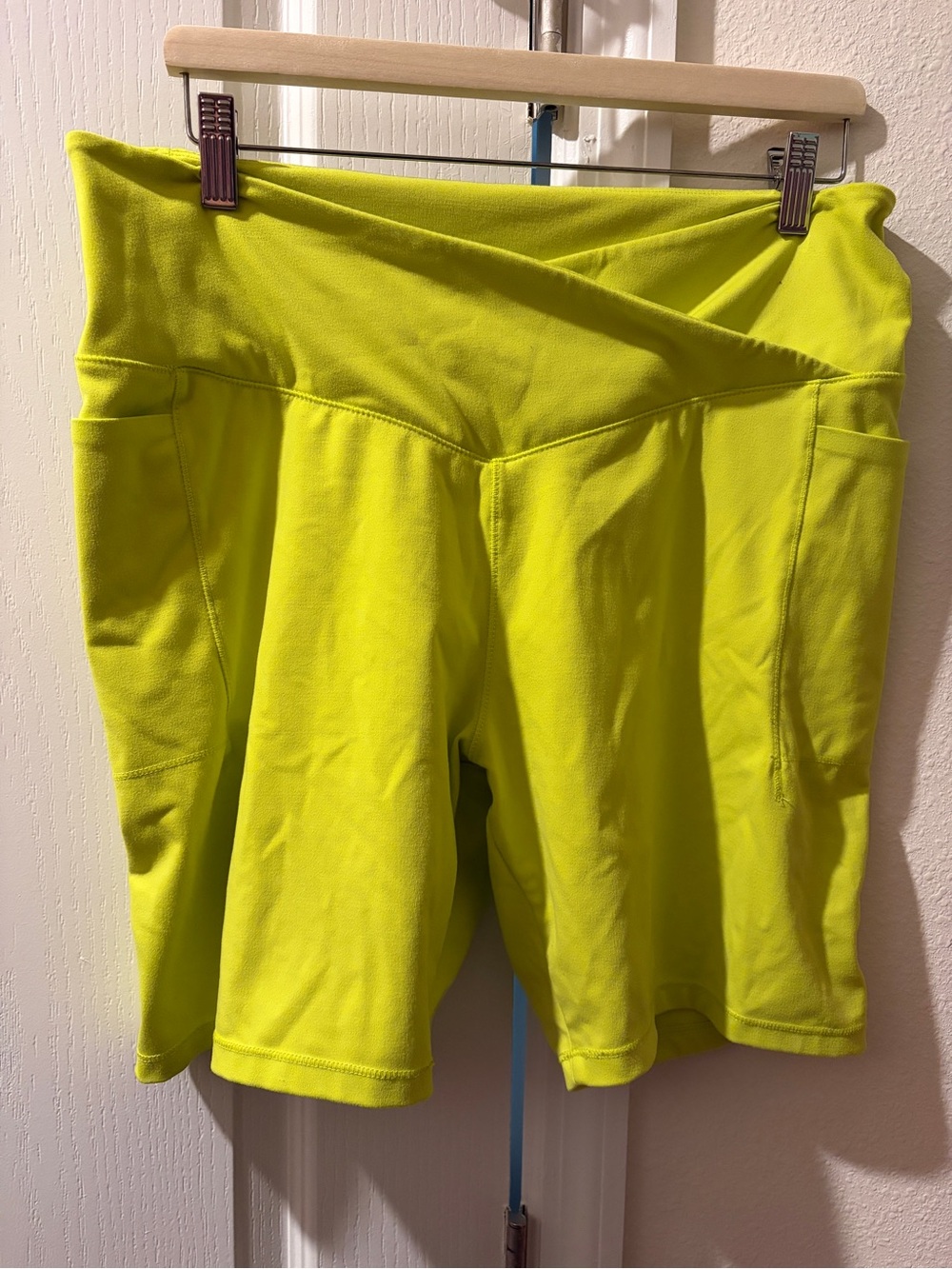 Danskin Neon Yellow-Green High-Waist Bike Shorts with Pockets